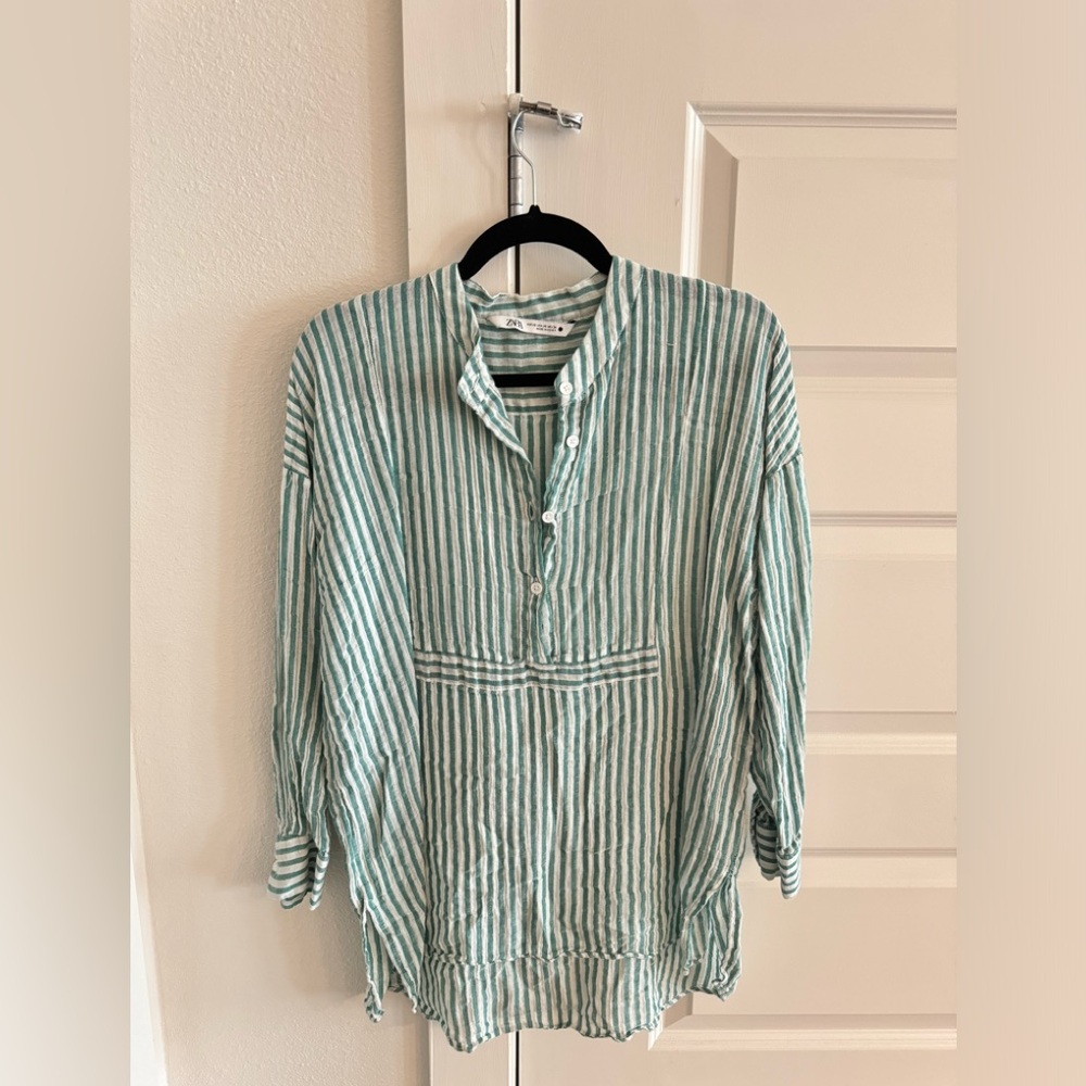 Zara Green/White Striped Tunic
